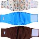 Teamoy Reusable Wrap Diapers for Male Dogs, Washable Puppy Belly Band Pack of 3 (L1, 16"-20" Waist, Light Blue+ Dogs+Coffee)