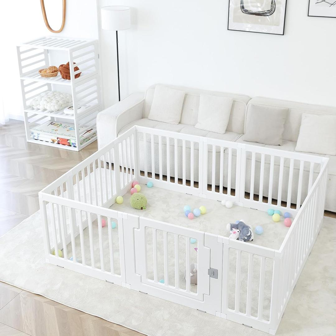 Gupamiga Playpen Baby Playard Portable Baby Fence Play Area Indoor Outdoor Kids Activity Center Playpen Playground Hoop for Indoor and Outdoor Use (12 Panels)