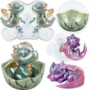 Baby Dragon Asleep and Hatchling in Egg Resin Silicone Molds Miniature Figurines Craft Set