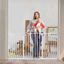 Mom's Choice GROWNSY Baby Gate, 57"-62" Auto-Close Dog Gate for Stairs & Doorways, Pressure-Mounted Easy Install Baby Gate - No Drill, Walk Through, Safe & Durable (White)