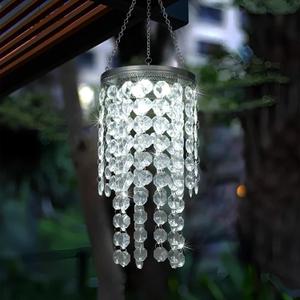 Hanging Solar Crystal Chandelier Outdoor, 21 Modern Solar Transparent Acrylic Beaded Lantern with Cool White LED S Hooks for Garden Yard Patio Gazebo Outside Decor