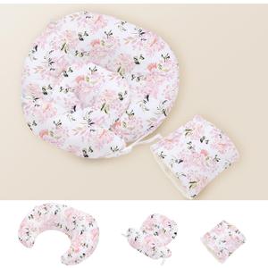 Little Grape Land Nursing Pillow, Multifunctional Breast Feeding Pillow with Arm Pillow, 3pk Baby Support Pillow with Adjustable Waist Strap and Removable Cover, Rose Floral
