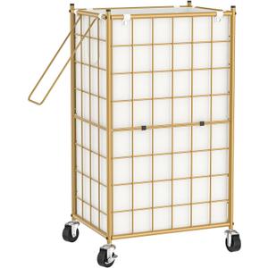 WOWLIVE Laundry Hamper with Wheels,Metal Wire Frame Rolling Laundry Basket with Removable Bag, 100L Dirty Clothes Hamper Organizer Dorm Room Storage for Bedroom,Bathroom,Golden