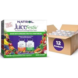 Natrol JuiceFestiv Pack, Daily Fruit and Veggie Capsules, Dietary Supplement Supports Balanced Nutrition, 120 Count (Pack of 12)