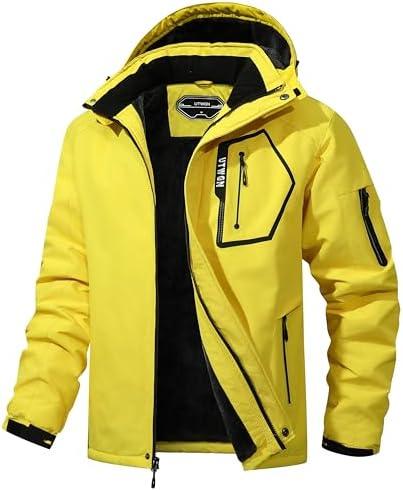 UTWGN Men's Ski Jacket Winter Warm Snow Coat Waterproof Windbreaker Hooded Work Outerwear Snowboarding Jackets, Yellow, L