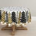 Horaldaily Christmas Tablecloth 6060 Inch Round, Christmas Trees Buffalo Plaid Beige Washable Table Cover for Party Picnic Dinner Decor