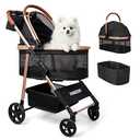 Pet Stroller for Small/Medium Dogs Cats, 50 lbs, 3-in-1 Foldable Stroller
Detachable Carrier and Car Seat, Removable All-Season Liner, Sun Shade, Cup Holder, Storage Basket, All-Terrain, Black