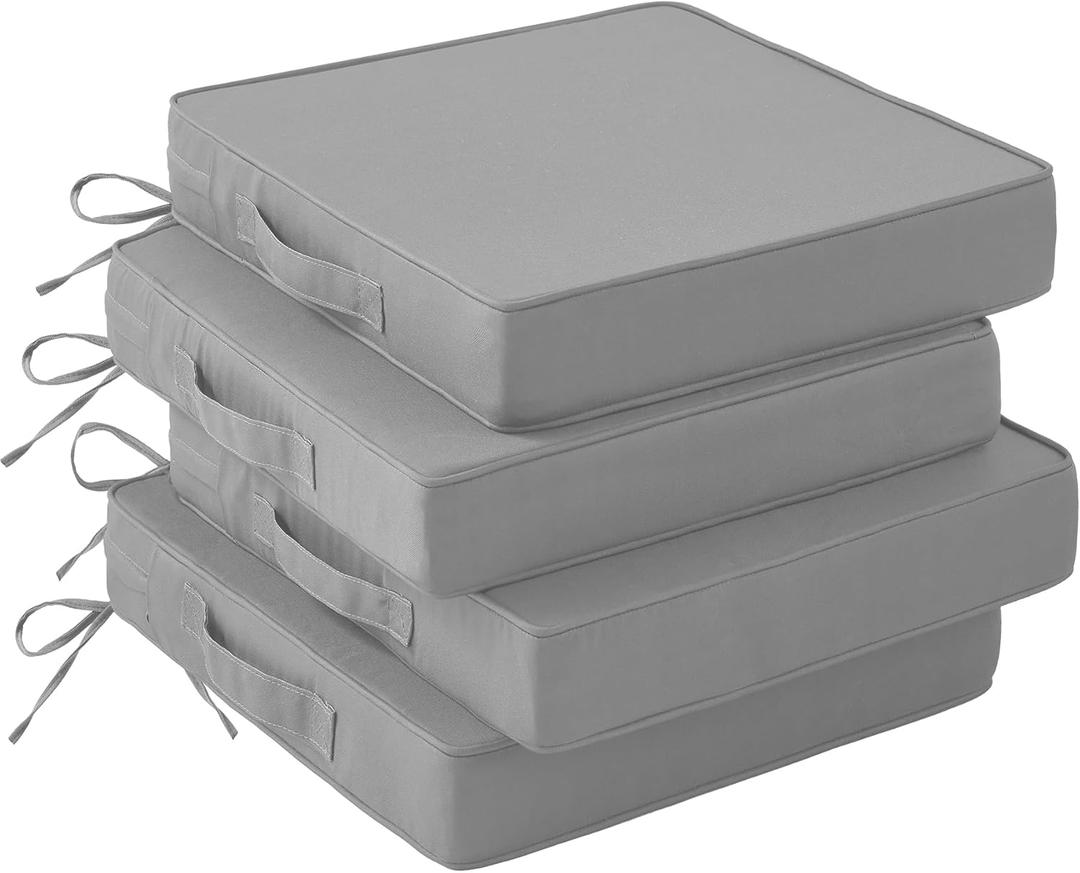 Patio Chair Cushions, 19" x 19" x 3" Outdoor Chair Cushions Set of 4, Waterproof Outdoor Cushions for Patio Furniture, Outdoors Seat Cushions Set of 4 with Handle and Ties, Light Grey