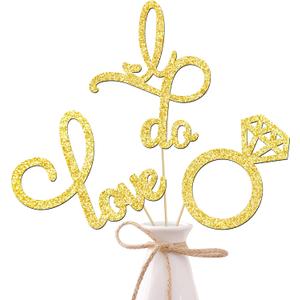 Wedding Engagement Party Centerpieces for Table 12pcs Gold Glitter Diamond Ring Love I Do Centerpiece Sticks Marriage Anniversary Party Decorations for Bridal Shower Valentines Party Supplies