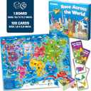 QUOKKA 3X Set Learning Board Games for Kids 6-8 - Educational Trivia Cards Ages 8-12 - Travel United States - World Map - Explore Outer Space - Gift for Children and Teens 4-8 - Floor Puzzles