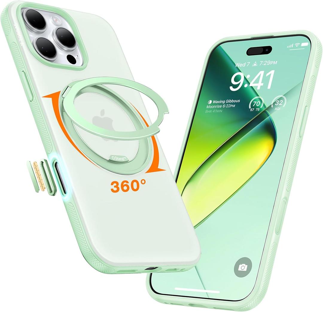 TORRAS Ostand Fitness 360°Rotating Magnetic Stand for iPhone 16 Pro Max Case, [Compatible with MagSafe] [Military-Grade Protection][Enhanced Grip & Slim] Camera Control Button, Mint Green 6.9"