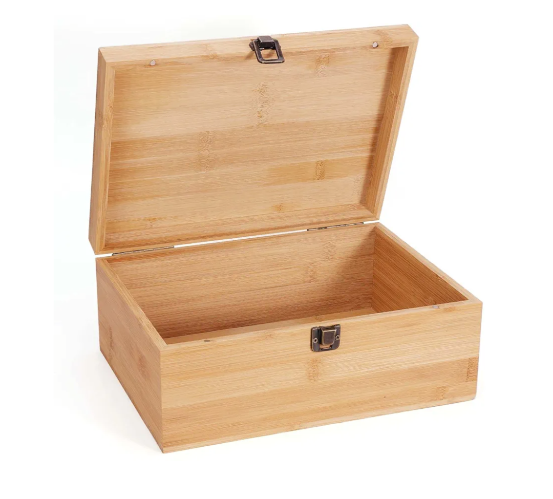 Woiworco Large Bamboo Wooden Storage Box with Hinged Lid, 11 x 7.9 x 4.5 inch Natural Wooden Box for Crafts, Art, DIY, Stash, Keepsake, Gifts