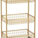 3 Tier Rolling Utility Cart, Storage Trolley Service Cart with Wheels Easy Assembly for Kitchen, Living Room, Office, Salon, Gold