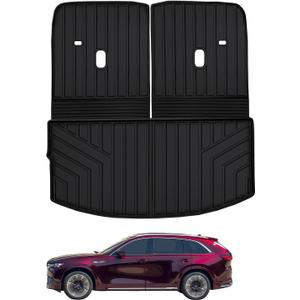 Large Cargo Liner for 2024-2025 Mazda CX90 6 Seater (50/50 Split Folding Rear Seat),TPE All Weather Protection Trunk Mat with Velcro Rear Seats Backrest