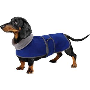 Geyecete Dachshund Sweaters - Dachshund Dog Jacket, Winter Coat with Padded Fleece Lining and High Collar, Snowsuit with Adjustable Bands - Blue - S