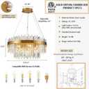 Modern Gold Crystal Chandelier, 9-Light 2-Tier Round Brushed Gold Raindrop Adjustable Flush Mount Pendant Light, E12 Base for Dining Room Living Room Foyer Entryway - 23.6" D