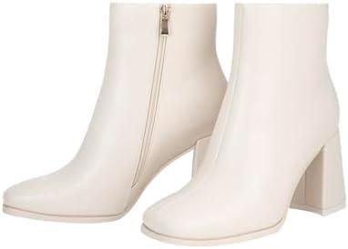 Wetviro Womens Square Toe Ankle Boots Chunky Block Heel Short Boots for Women Mid Heel Dressy Booties Office Party Daily Wear, Size 7