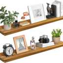 Teak Wood Floating Shelves Perfect for Bathroom Dcor Pack of 2 Wooden Wall Shelves for Bedroom Living Room Kitchen Simple Minimalist Home Dcor 36 x 6.7
