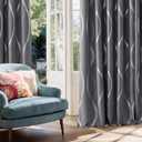 NICETOWN Grey Blackout Striped Pattern Curtains for Living Room 84 inch Long 2 Panels Set, Noise Reducing Thermal Insulated Wave Line Foil Print Bedroom Drapes for Patio Sliding Glass Door (52 x 84)