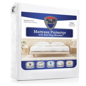 All-in-One Mattress Protector, Zippered Encasement, Water & Stain Resistant, Triple Seal Protection, Full, White