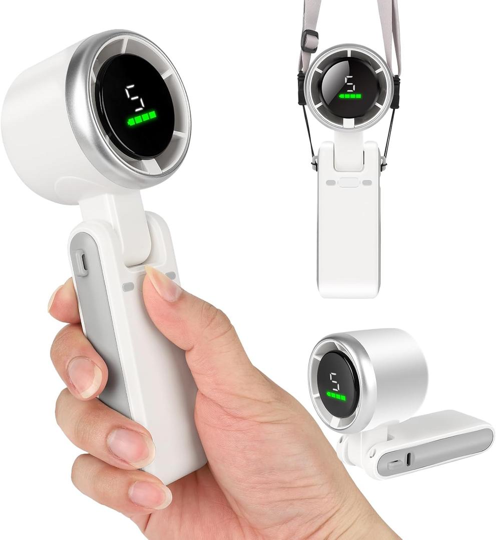 Portable Handheld Turbo Fan for Travel - 5 Gear Wind, Up to 12 Working Hours, 3-IN-1 Handheld Mini Fan with Air Turbo Tech Cooling, Perfect Personal Rechargeable Pocket Fan for Outdoor Activities