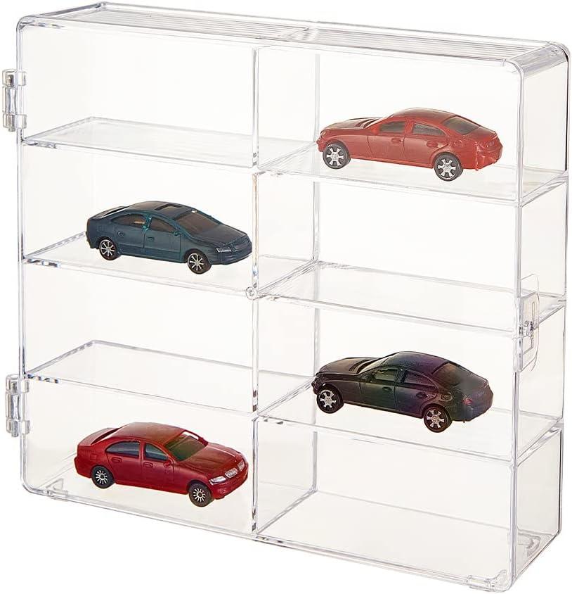 OLYCRAFT 8-Compartment Acrylic Display Case - Clear Storage Box for Model Cars and Jewelry Beads - 7.7x6.7x1.7 Inch