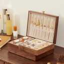 CHOSIN Black Walnut Wooden Jewelry Box for Women 2 Layer Jewelry Organizer with Removable Tray for Watches Rings Earrings Necklace Bracelets Storage Valentine's Day Gifts