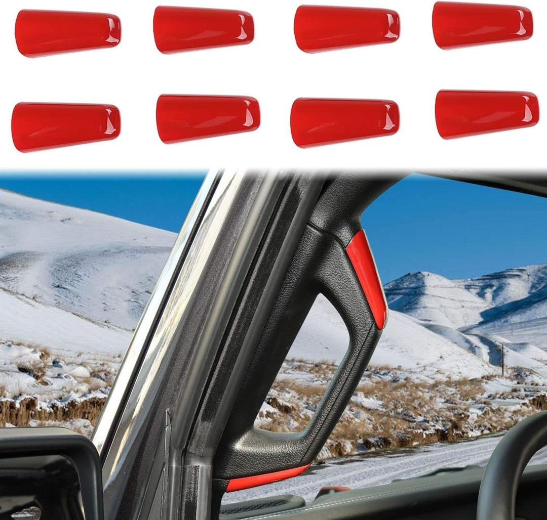 Voodonala for Jeep JL A&B Pillar Grab Handles Trim Cover for 2018-2023+ Jeep Wrangler Accessories JL JLU Gladiator JT 4XE Interior Accessories, ABS Red 8pcs
