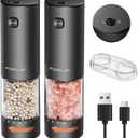 FORLIM 2-Speed Electric Salt And Pepper Grinder Set, External Rotation To Adjust Coarseness, Rechargeable Aluminum Alloy Pepper Mill With Base, One-Button Automatic Grinding, Washable Container