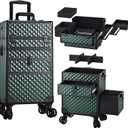 Joligrace Rolling Makeup Case with Drawers - Tattoo Storage Organizer Travel Cart for Nail Tech, Cosmetology, Barber Tools - Portable Suitcase on Wheels Dark Green
