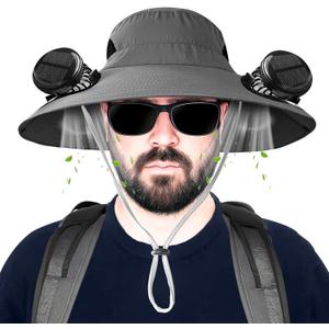 Solar Fan Hat for Men, Wide Brim Solar Fan hat,hat with Solar Fans Built in, Outdoor hat with Fans (XX-Large, Darkgrey)