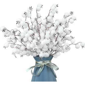 12 Pack Artificial White Berry Stems Frosted Holly Berry Christmas Picks Sprays Snowy Berry Twig Branches for Xmas Tree Garland Wreath Craft Supplies Table Centerpiece Home Decorations (12, White)