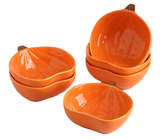 Ramekins 6 Ounces Oven Safe, Ceramic Ramekins Set for Baking Creme Brulee, Souffle, Pudding, Small Pumpkin Shaped Bowls for Serving Dip, Sauce, Condiments and Snack, Set of 6, Orange