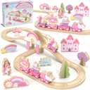 Lehoo Castle Wooden Train Set - Unicorn Train Set for Toddlers 2-4, Wooden Train Track Toddler Girl Toys, Pink Train Fantasy Toys for 3 4 5 6 7 Year Old Girl