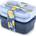 Ello 2-Pack Lunch Stack Plastic Food Storage Container Bento Box with Airtight, Leak-Proof Locking Plastic Lids and Silicone Base, BPA-Free, Freezer, Microwave, and Dishwasher Safe, Blueberry