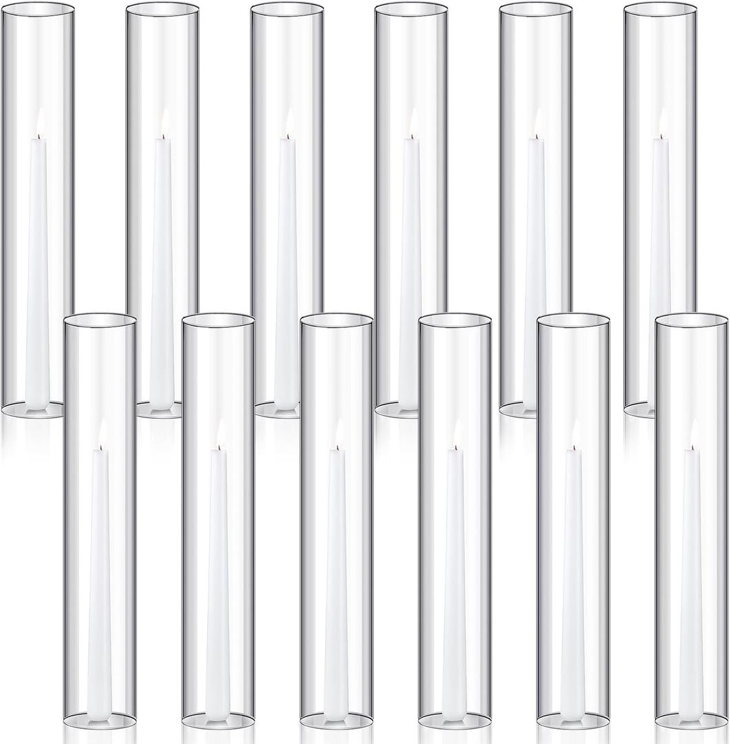 Treela 48 Pcs 2.5" W x 14" H Hurricane Candle Holder Sleeve Bottomless Glass Cylinder Candleholder Tall Candle Glass Cover Clear Open Ended Shade Chimney Tube Cover for Pillar Taper Lamp