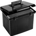 Pendaflex Portable File Box with File Rails, Simple Document Storage, File Bin for Home and Office, Hinged Lid with Double Latch Closure, Black, 3 Black Letter Size Hanging Folders Included (41742AMZ)