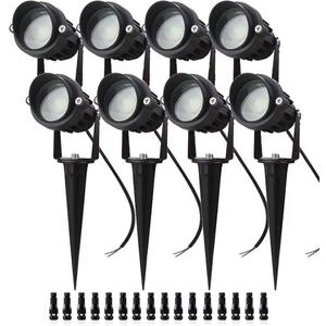 LAVAED 10W Landscape Lighting 12/24V Low Voltage Landscape Lighting LED Outdoor Spotlights 1000LM Waterproof Garden Uplights for Pathway,Patio,Yard,Flag,Tree(8Pack with Connectors)