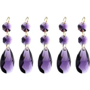 PATIKIL Clear Crystal Teardrop, 5 Pack 38mm Chandelier Prisms Parts Hanging Beads with 14mm Octagonal Bead for Chandeliers Decoration, Dark Purple