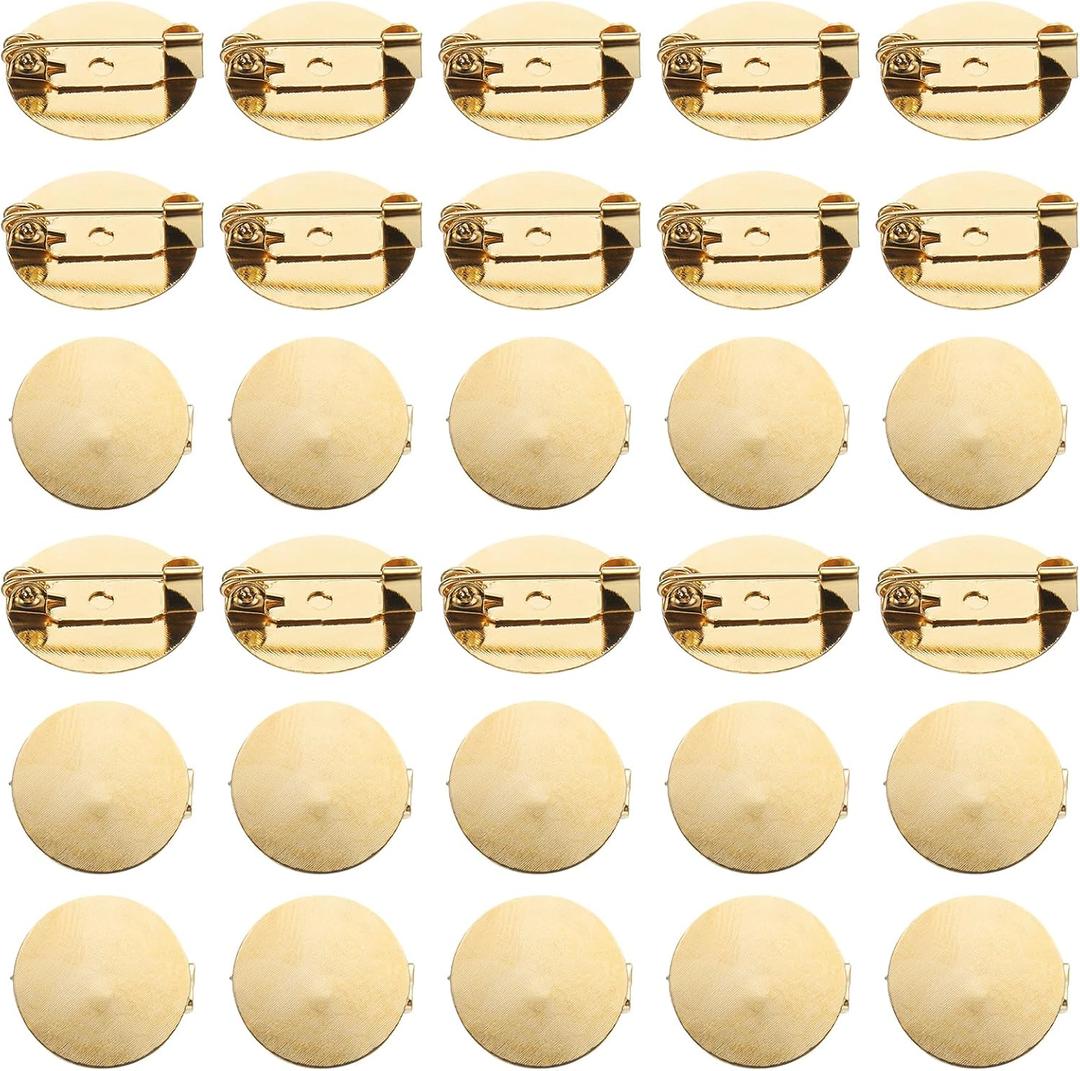 uxcell 50 Pcs Gold Brooch Blank Round Trays with Pin Metal Brooch Clasp Clip Pins Disc Base for Corsage ID Badges Name Cards Tags DIY Craft (16mm/0.6")