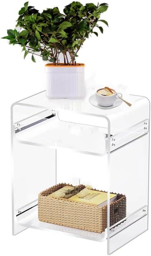 Clear Acrylic End Table,Acrylic Side Table 3-Tier Bedside nightstand for Living Room, Bedroom, Home Decor with Storage Shelf