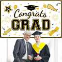 Gold White Graduation Banner Decorations White Gold Black Congrats Grad Banner 2024 White Gold Graduation Party Decorations Class of 2024 Graduation Banner for Graduation Party Supplies 70.8x43.3 in