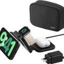 Belkin MagSafe Charger Compatible 3-in-1 Magnetic Charging Travel Pad 15W-BoostCharge Pro Foldable Qi2-Certified Wireless Charger, MagSafe-Compatible Charger for iPhone 16 Series, Apple Watch, AirPods