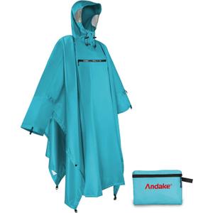 Andake Waterproof Rain Poncho for Adults Unisex,230T Ripstop Polyester,Raincoat Gear with Transparent Viewing Window Outdoors