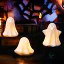 AOMOONOA Ceramic Ghosts Small White Ghost Figurine, 3PCS Light Up Ghost Decor, Small LED Ghost Halloween Decor Spooky Sculptures for Indoor Halloween Party Tabletop Home Shelf Decoration
