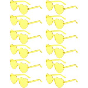 12 Pairs Heart Shaped Sunglasses Candy Color Rimless Fun Heart Glasses for Women Party Favors (Yellow)