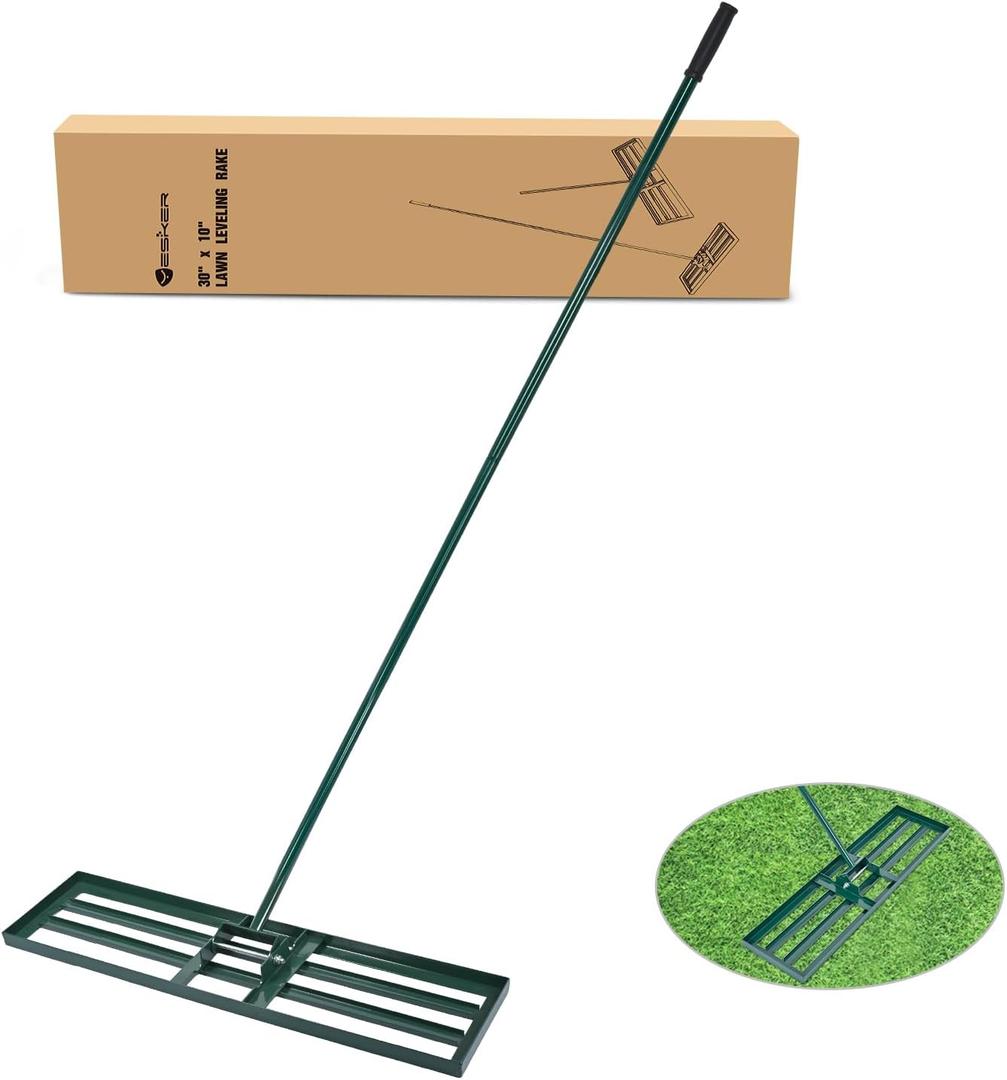 Yesker Lawn Leveling Rake 30 Inch for Soil Yard Leveling Rake with 30"x10" Ground Plate 72" Steel Handle Effort-Saving Heavy Duty Ground Leveler Tool for Backyard Garden Farm Golf Course Landscaping