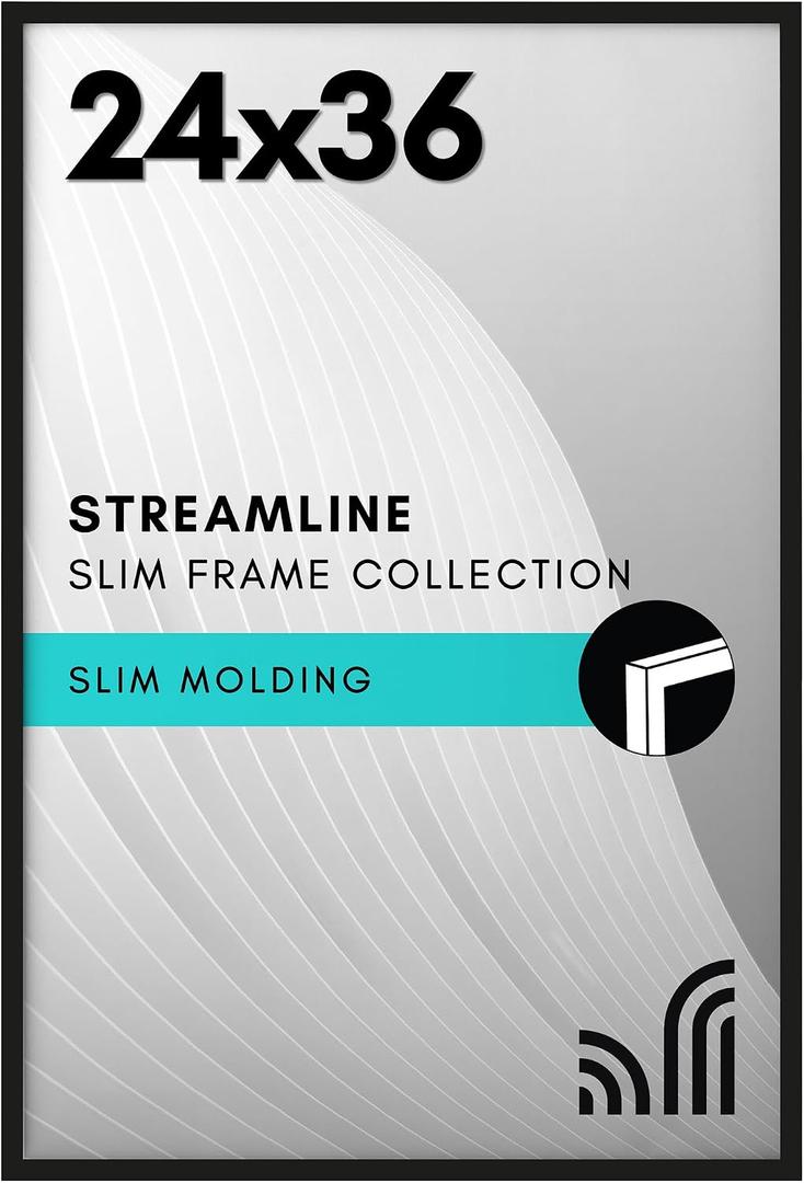 Americanflat 24x36 Poster Frame with Polished Plexiglass - Streamline Collection - Thin Border Picture Frame for Wall Display - Hanging Hardware Included - Black