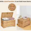 Handwoven Storage Basket with Lid, 165L Wicker Storage Bin, Natural Water Hyacinth, Leather Buckle & Metal Frame, Metal Ring Handles for Easy Transport, Storage Chest & Trunk for Bedroom, Living Room