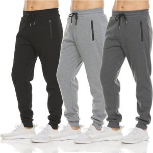 PURE CHAMP Mens 3 Pack Fleece Active Athletic Workout Jogger Sweatpants for Men with Zipper Pocket and Drawstring Size S-3XL (Large)